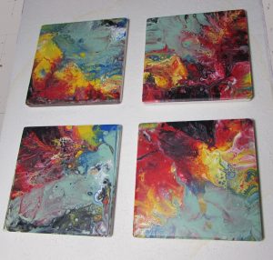 dipped acrylic coasters Fiery Abstract Coaster Set